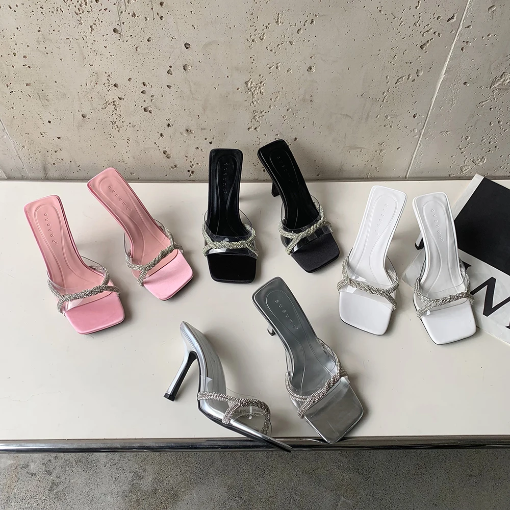 

Open Toe Women Slippers PVC Sandals Slides 2023 New Arrivals Party Thin High Heels Pumps Casual Slides Party Pumps Size 35-39
