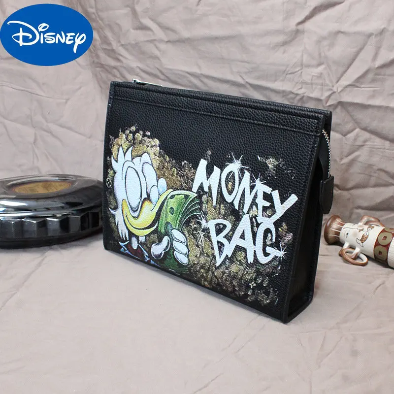 Disney Donald Duck Personality Pu Soft Leather Black Crossbody Bag Multifunctional Men's and Women's Large Capacity Shoulder Bag