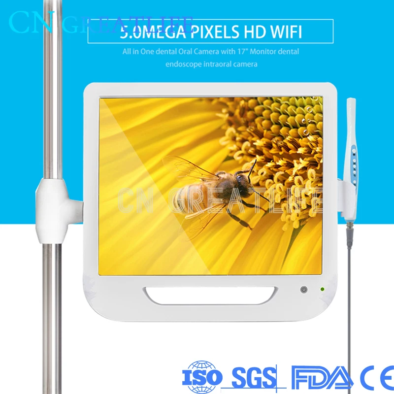 

5.0 Mega Pixel Endoscope Borescope 6 LED Light Dentist Endoscope Chamber Tools Wifi USB 17inch Monitor Intraoral Camera