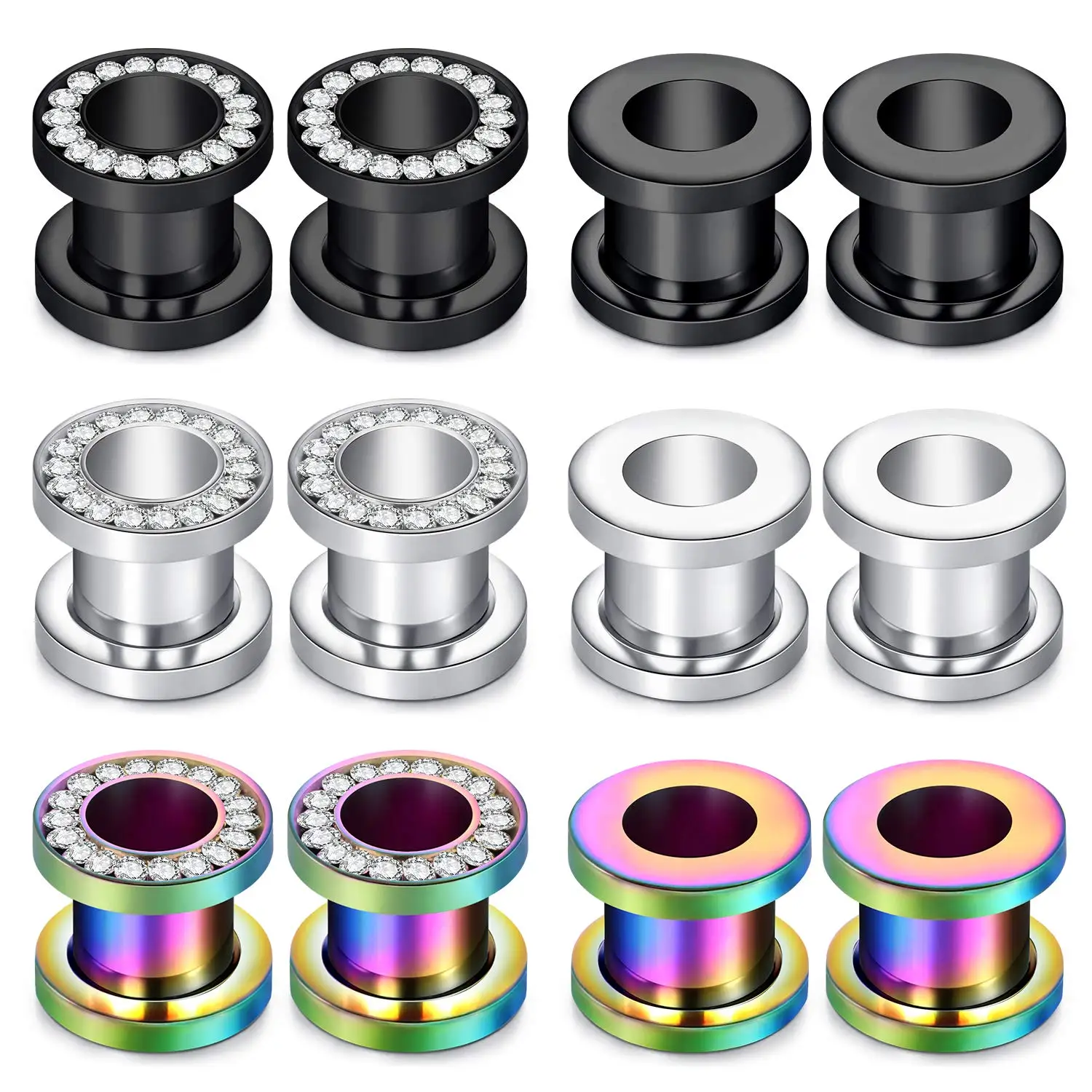 

6 пар тонкие уши винтовые затычки для ушей из нержавеющей стали с фианитом Для Пирсинга Ушей Ювелирные изделия Для Пирсинга Ушей
