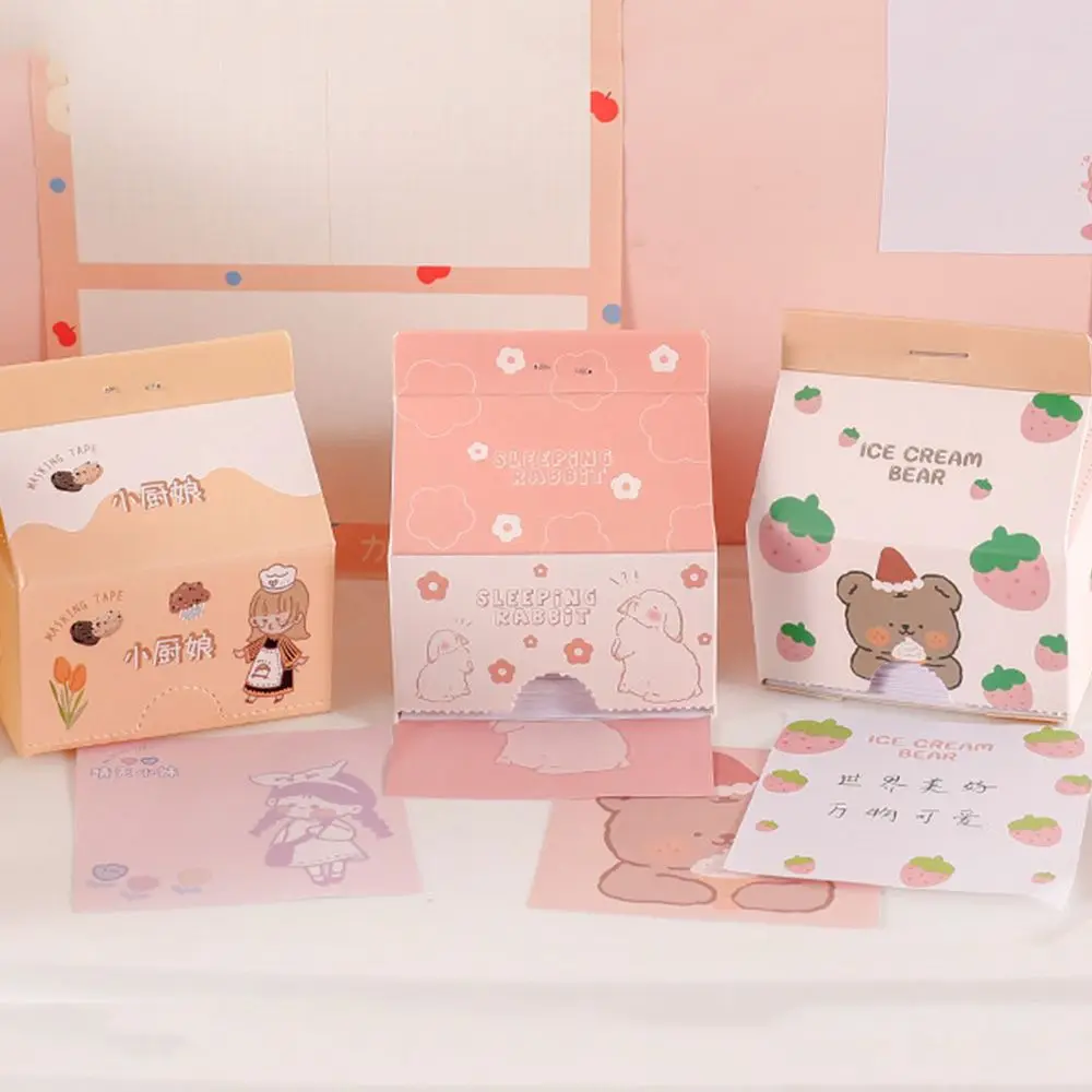 

201 sheets Kawaii Milk Cartoon Notepad Note book Cute Sticky Notes Removable Boxed Sticky Note Message Paper Office Memo Sticker