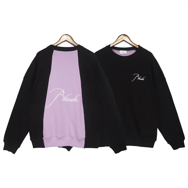 

RHUDE New Stitching Color Retro Street Autumn And Winter Loose Couple Wild Tide Brand Pullover Sweater Men And Women 360G Terry