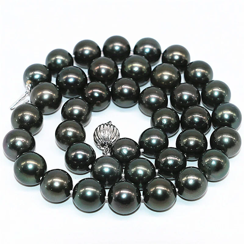 

Huge Charming 18"10-11mm Natural South Sea Genuine Black Round Pearl Necklace Free Shipping for Women Jewelry Necklaces