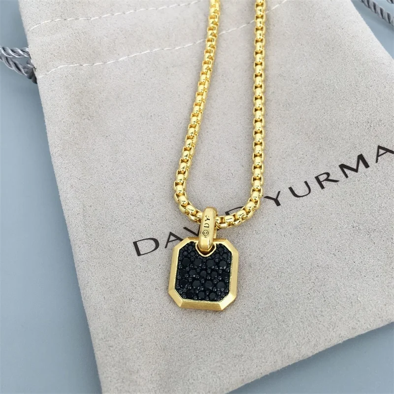 

Classic Men's Plated Silver Jewelry Gift David Yurman Necklace Roman Amulet in 18K Yellow Gold, 15mm With Pavué Black Diamond