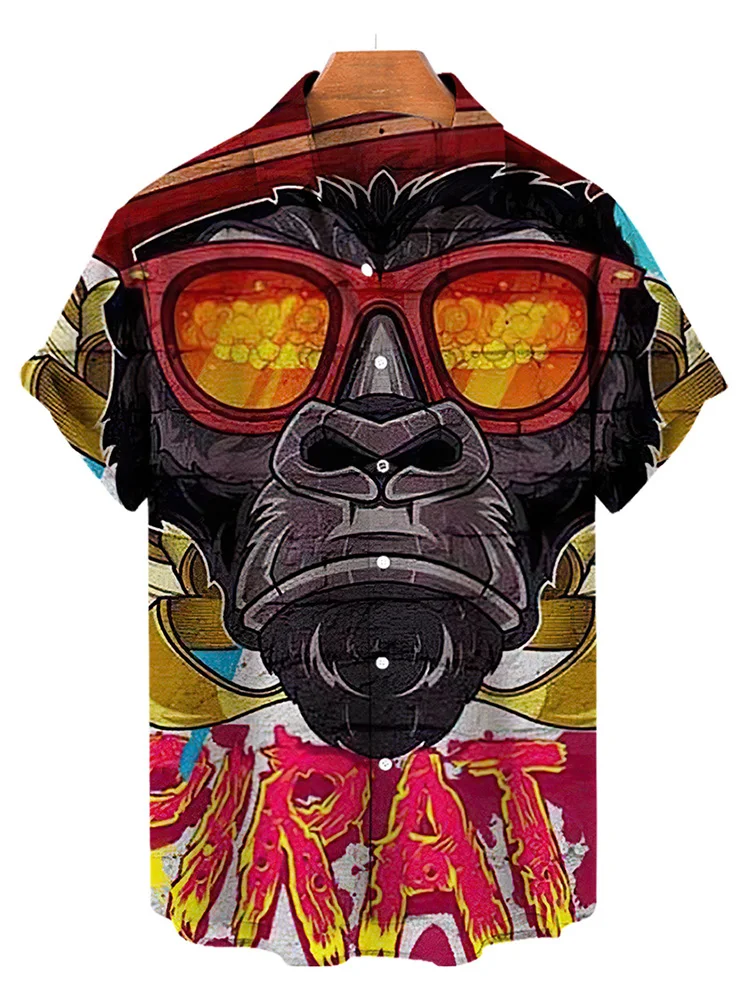 

Men's cartoon shirt, Hawaiian shirt with fashionable character buttons, Harajuku street clothes, hip-hop shirt, top, 2022