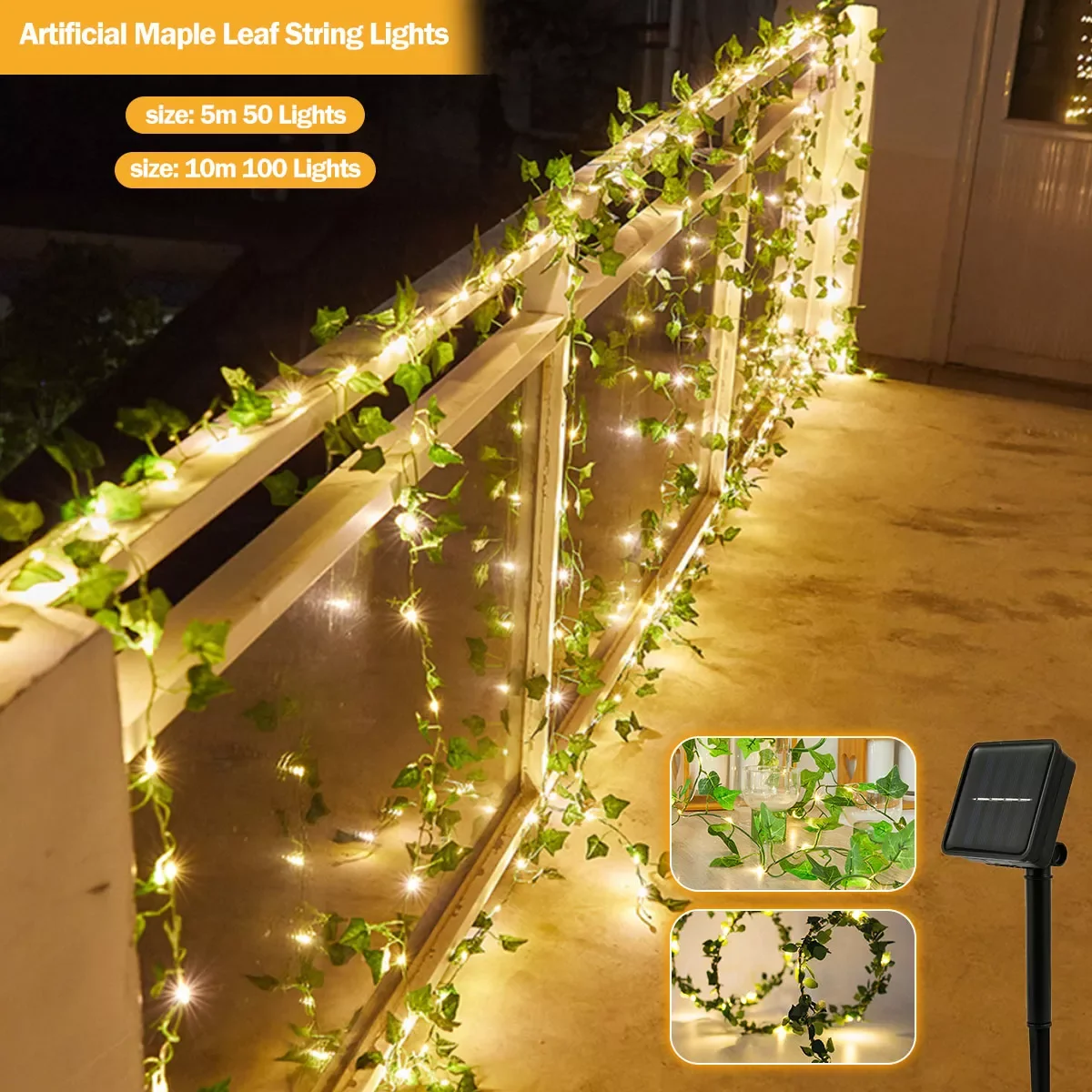 

LED Ivy String Lights Garland Wreath Hanging Plant Greenery Solar Lights Outdoor Garden Artificial Maple Leaf String Lights
