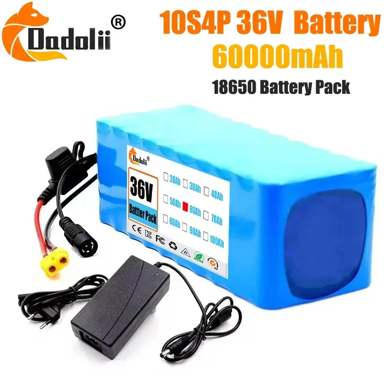 Фото 100Ah 10S4P 36V Аккумулятор 500W 750W 1000W Высокомощные солнечные панели 42V Подходит для двигателя 36V с предохранителем BMS/30A + зарядное устройство №1