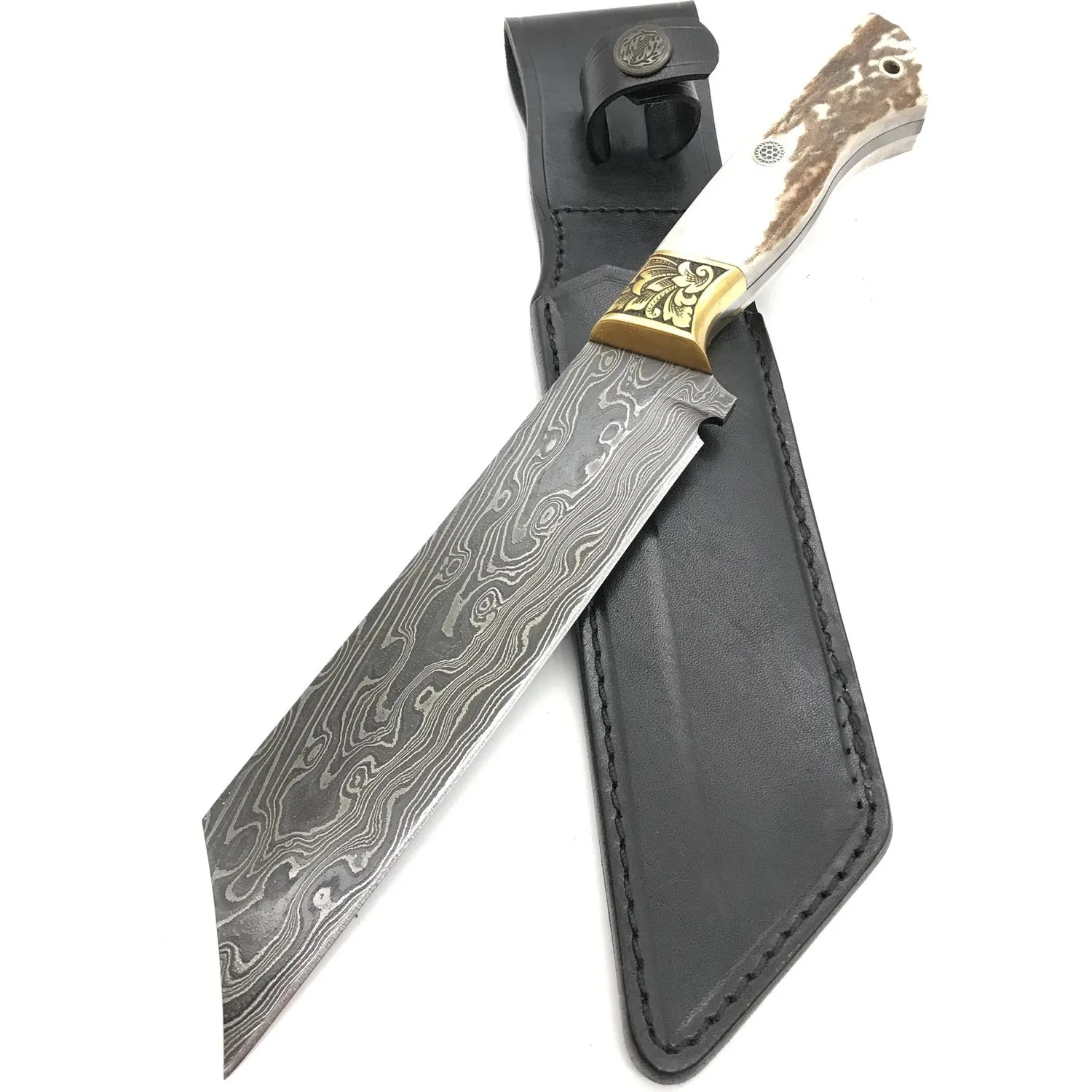 

Дамасский туристический нож ручной работы