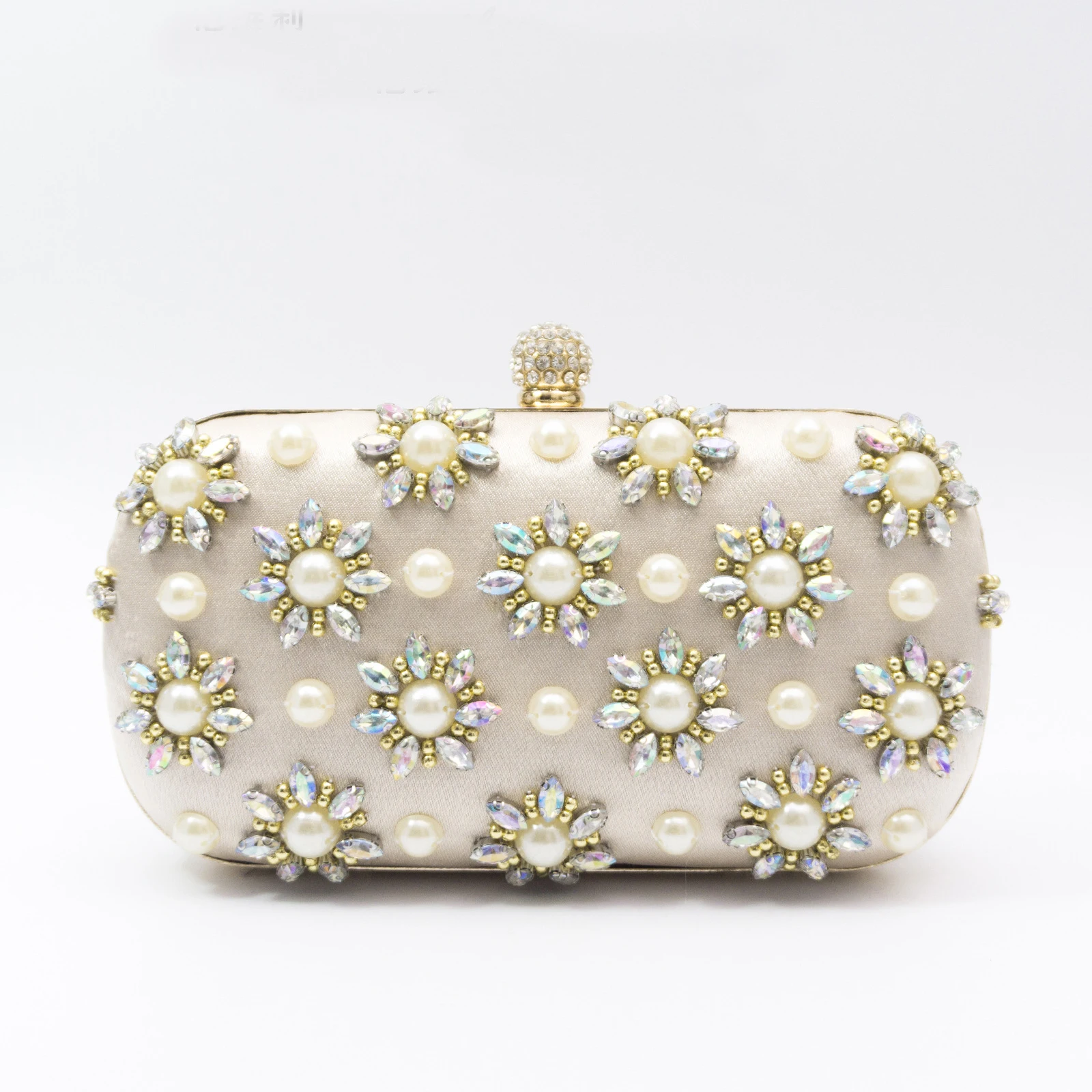 

2022 New Luxury Pearl Colorful Crystal Flower Ladies Handbag Wedding Party Clutches Evening Bag Women Chain Shoulder Bag Purse