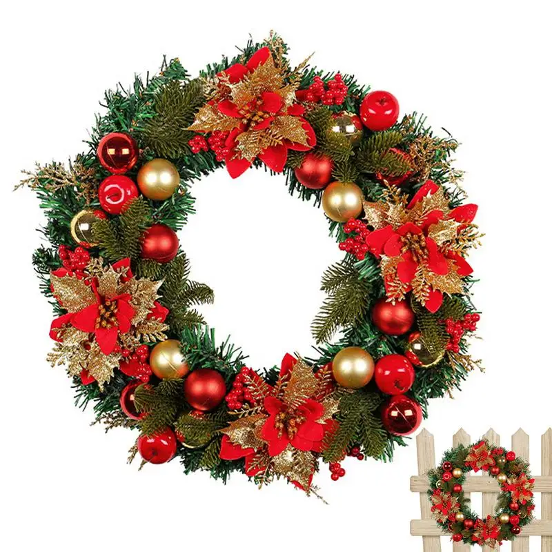 

2023 Christmas Flower Ring 2024 New Year Red Vine Circle Shopping Mall Window Hanging Rattan Wreath Christmas Decorations