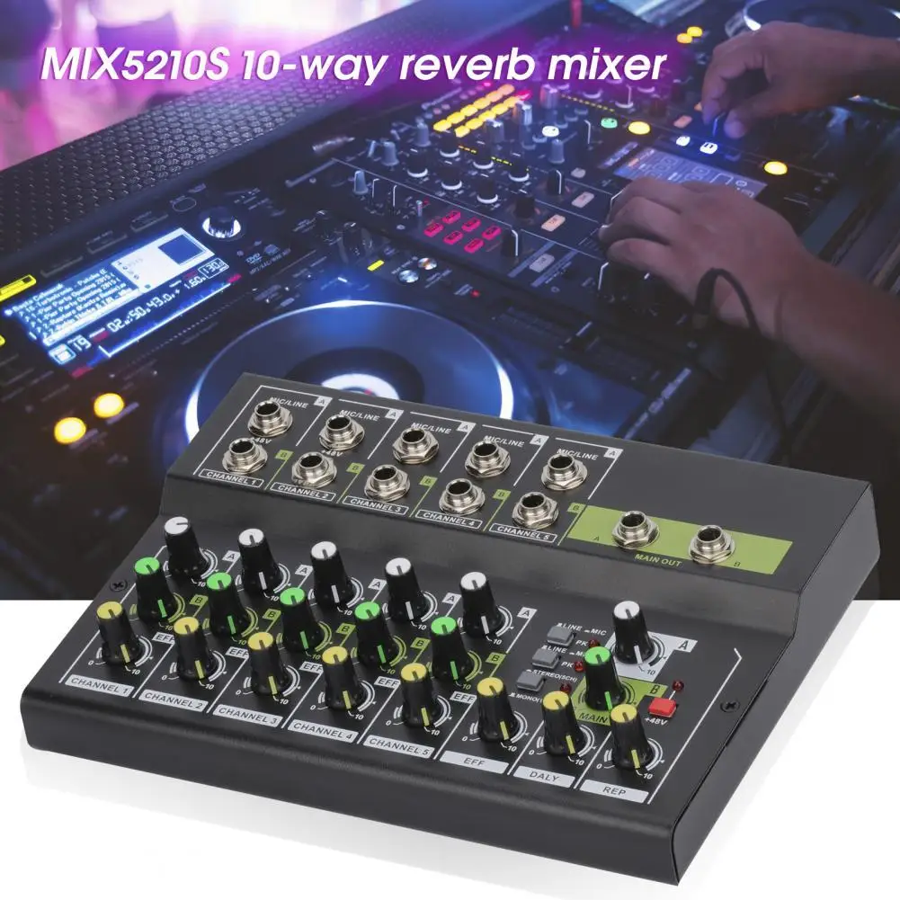 

Portable Professional Mixer 10 Channels Sound Mixer Mono/Stereo Switch Audio Mixer Metal Housing Mixing Console Mini Mixer