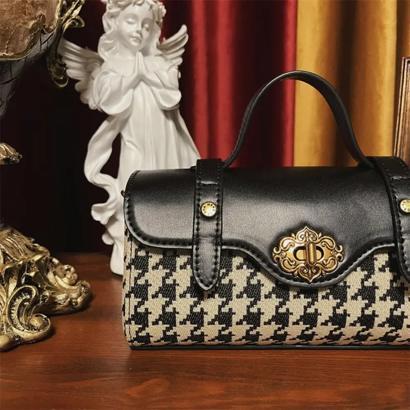 Luxurious Houndstooth Cambridge Handbag Leather Women's Bag 2023 New High-grade Versatile Fashion Purse Single Shoulder Satchels