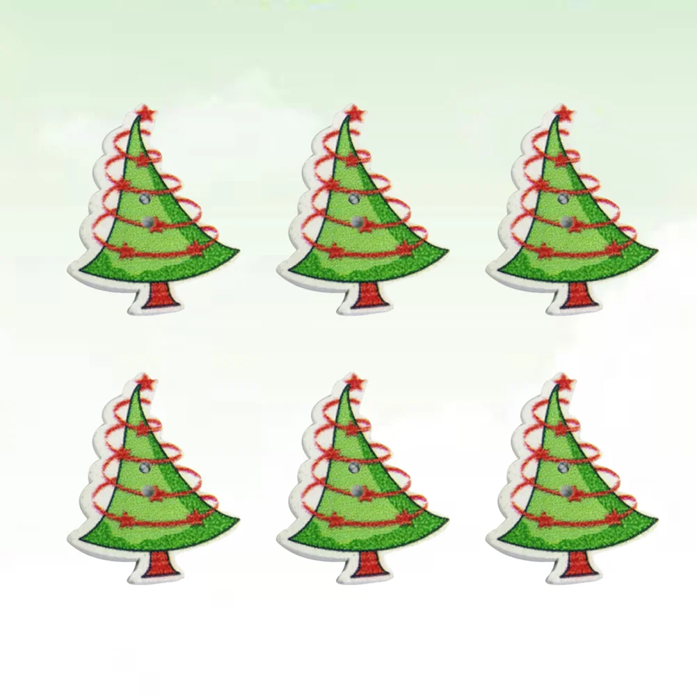 

100pcs Wooden Buttons Painted Tree Shaped Christmas Sewing Buttons Two-hole Buttons for DIY Craft Scrapbook Kniting