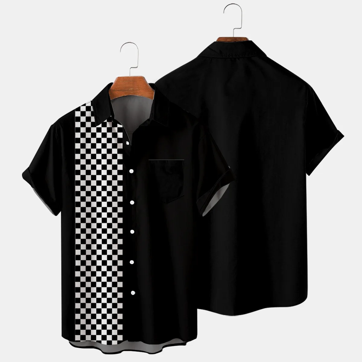 

2022 Black and White Plaid High Quality Creative Shirt Harajuku European and American Size Oversized Shirt