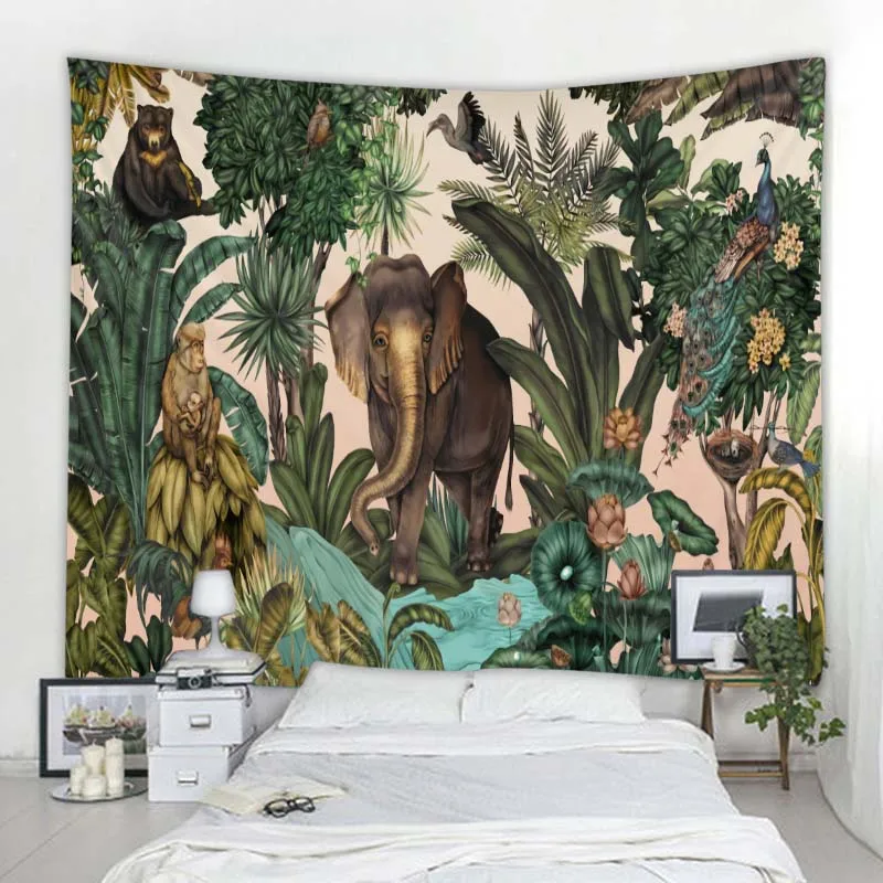 Психоделические растения гобелен тропические джунгли животные настенная