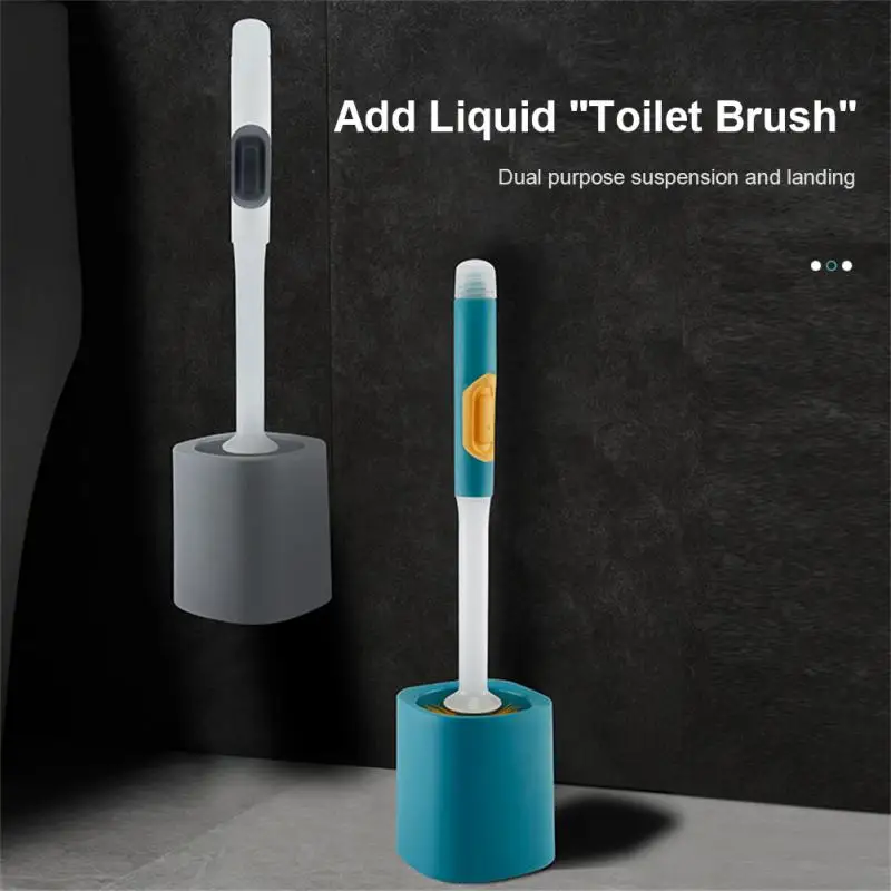 

Toilet Brush Can Add Liquid And Spray Water Cleaning Bathroom WC Accessories Flexible Soft Bristles Brush Wall Hanging