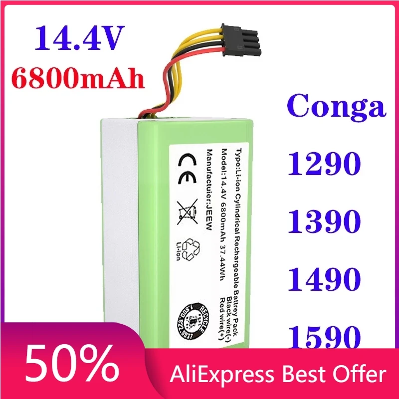 

2022 new 14.4v 6800mAh Li-Ion Battery for Cecotec Conga 1290 1390 1490 1590 Vacuum Cleaner Genio deluxe 370 gutrend echo 520