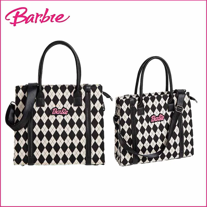 

Miniso Barbie Series Messenger Bag Fashionable Grid Large Capacity Girls Leisure Handbag Trendy Travel Storage Bag Birthday Gift