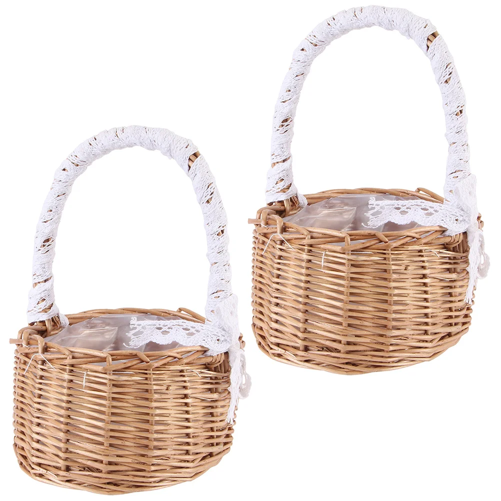 

2 Pcs Woven Baskets Multipurpose Woven Floral Basket Weave Arrangement Rattan Weaving Multipurpose Woven Floral Girl Decorative