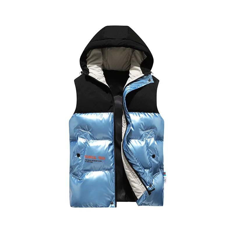 Men Winter Hooded Vest Zipper Jackets Sleeveless Casual Waistcoat Vests Cotton Down Jacket Men Clothing