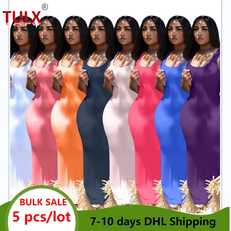 

Оптовая продажа товаров для бутика, женское повседневное облегающее длинное платье макси без рукавов, однотонный тонкий сарафан в пол с U-образным вырезом и ремешком, 4919