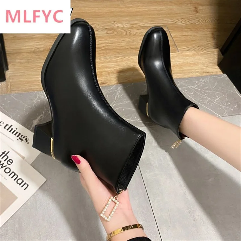 

Short boots women's 2022 new winter women's shoes spring and autumn single boots high heel thick heel fleece boots