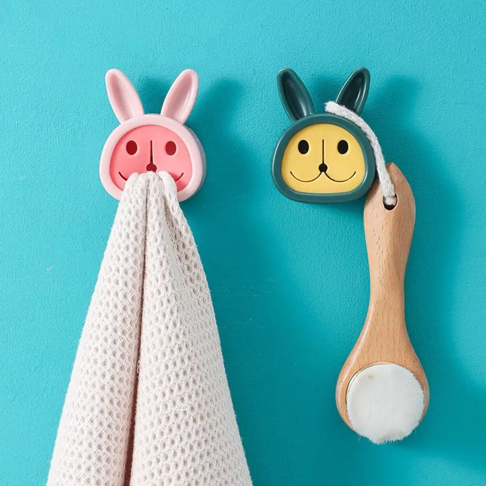

2Pcs Towel Organizer Durable Strong Adhesive Cartoon Towel Hook Sturdy Towel Holder Cute Rabbit Ear Towel Holder