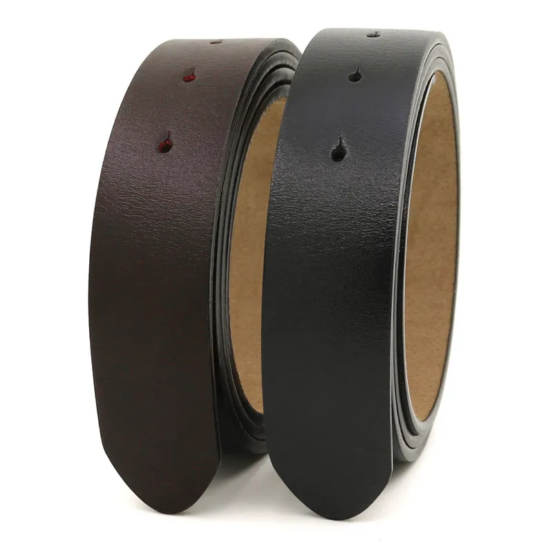 LannyQveen Cowhide Belt Strap 3.3CM No Buckle Genuine Leather Belts With Holes High Quality