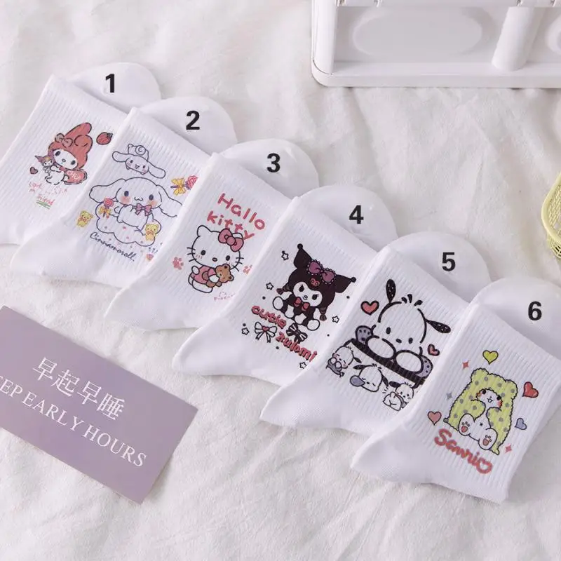 

6Pcs/4Pcs Set Sanrios Kawaii Hello Kitty Kuromi Women Socks My Melody Cinnamoroll Pochacco Cute Breathable Girl Cotton Stockings
