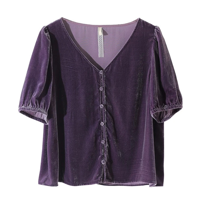 BirdTree элегантная бархатная рубашка из натурального шелка женская с пышными