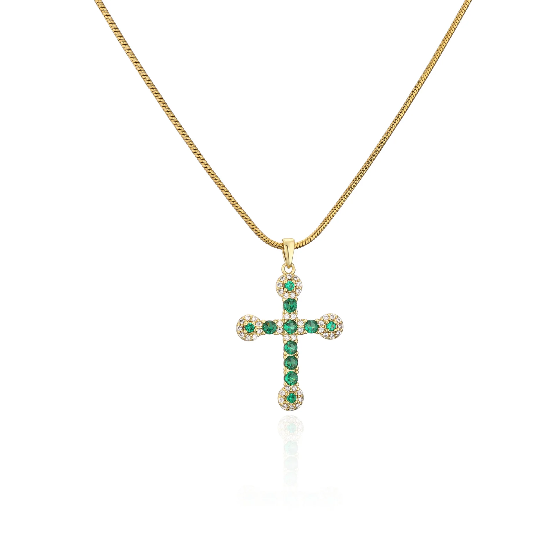 

SIPENGJEL Fashion Cubic Zircon Green Crystal Cross Necklace Geometric Pendant Choker Necklace for Women Man Jewelry Gift