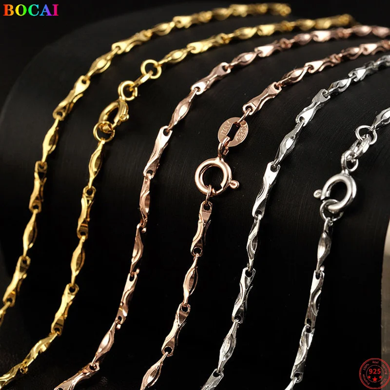 

BOCAI S925 Sterling Silver Necklace 2022 New Fashion Shoe-shaped Gold-ingot Twist Chain Pure Argentum Neck Jewelry for Women Men