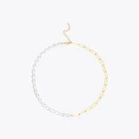 enfashion natural pearl link chain choker necklace women gold color stainless steel lady necklace fashion femme jewelry p193051