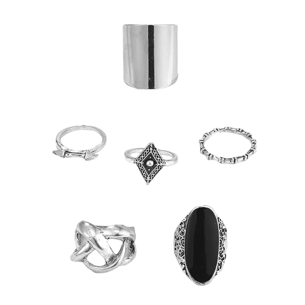 

6Pcs Finger Ring Black Onyx Ring Fashion Ring Vintage Ring Ring Set for Party Men