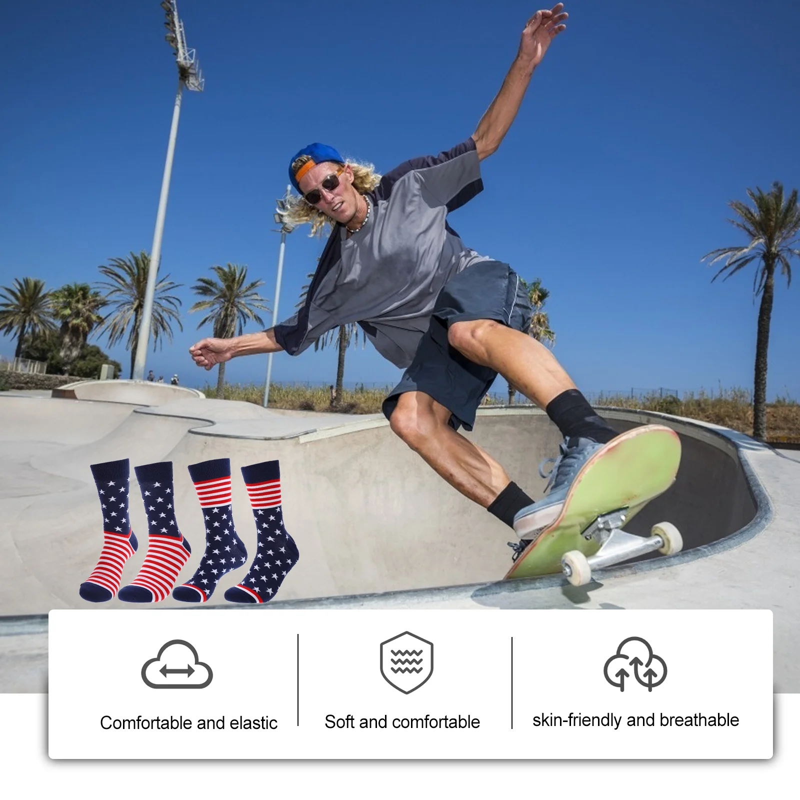 2 Pairs Fashion American Flag Stripe Socks Male Stockings Medium Tube Socks