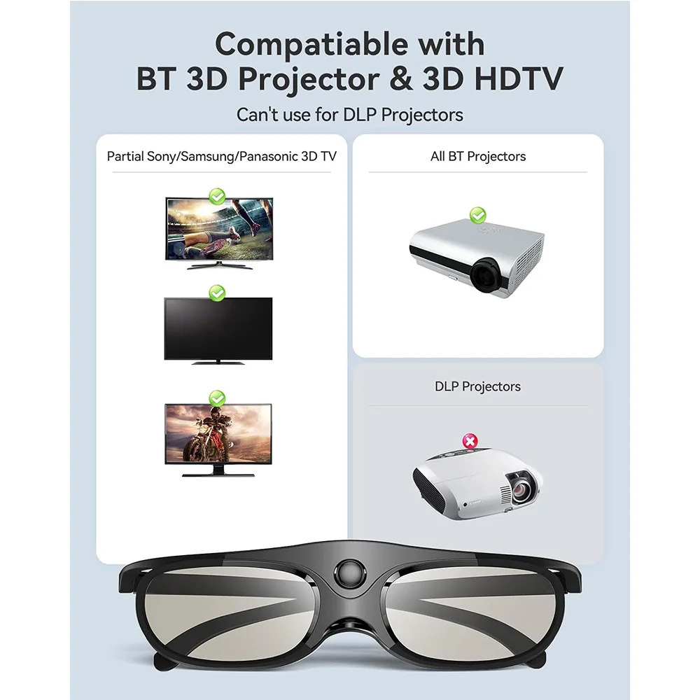 1pc 3D Glasses Black Active Shutter for Epson Projector TDG-BT500A TDG-BT400A TY-ER3D5MA Rechargeable 40Hours Working Time