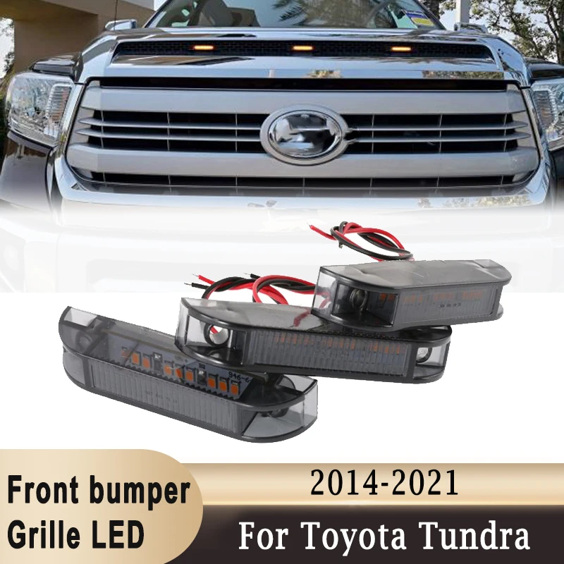 

3Pcs Car Front Grille LED Light for Toyota Tundra 2014-2021 Grille Amber Signal Light DRL Waterproof IP67 Smoke Decorative Light