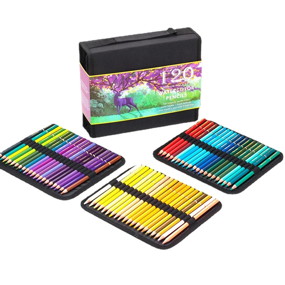 

New 120 Colors Professional Watercolor Pencil Set With Storage Pencil Case Brush Color Pencil Drawing For Painting Art Supplies