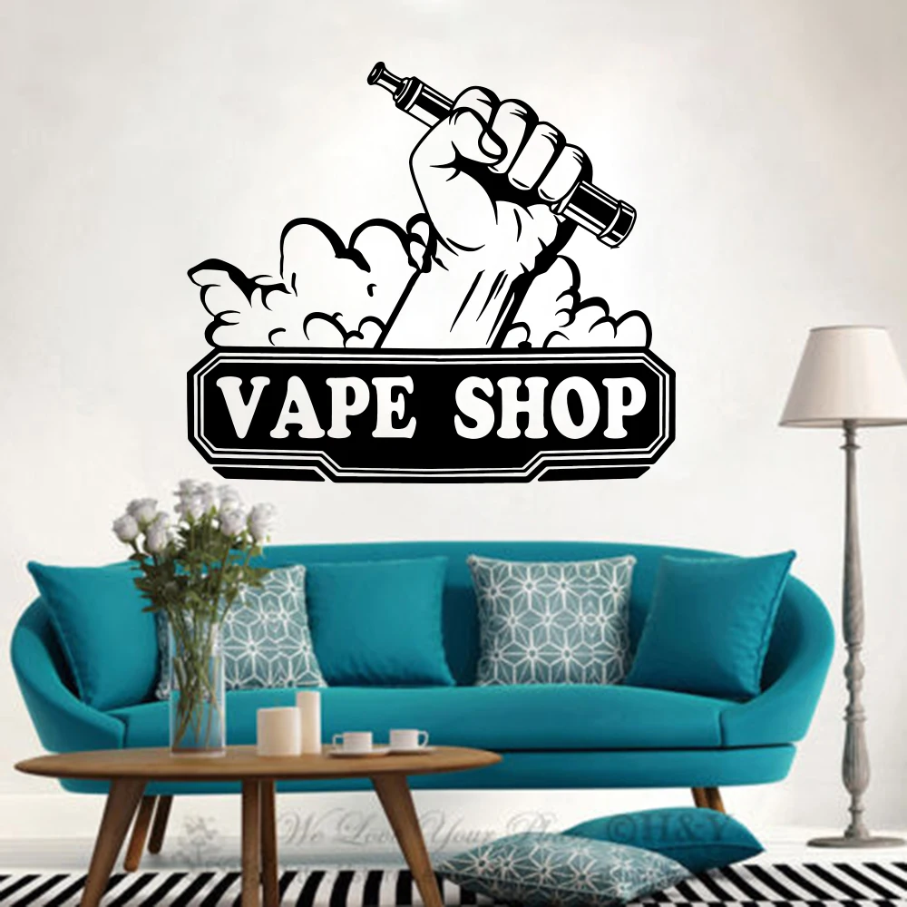 Large Vaporizer Logo Vape Window Sticker Electronic Cigarette Vapor Crossed Smoking Device Glass Decal Shop Decor