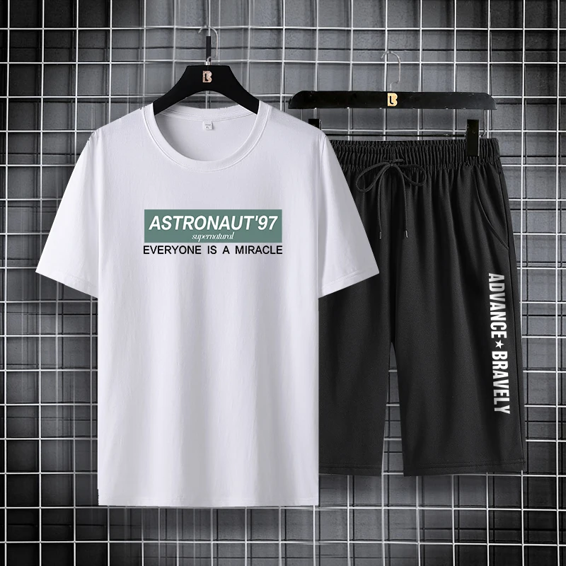 

Summer Mens Tracksuit Shorts T-Shirts Male Sportswear Sets Cotton Jogging Clothing Pullover Joggers Gym Suits Full 2 Pieces Z378