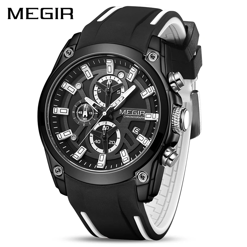

MEGIR 2021 Black Sports Mens Watches Top Brand Luxury Chronograph Men Quartz Wristwatches Army Military Clock reloj hombre