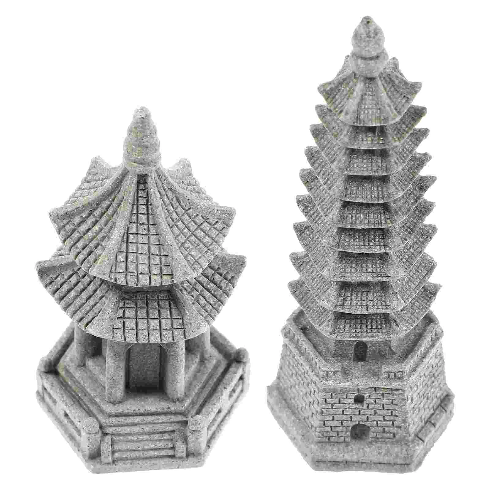 

2Pcs Garden Tower Figurine Pagoda Statue Zen Decor