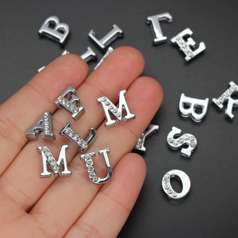 Серебряные подвески-буквы выложенные кристаллами буквы алфавита ползунок