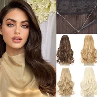 synthetic 16 22 32 inches no clips in natural hidden secret false hair piece hair extension long wavy fish line hair pieces