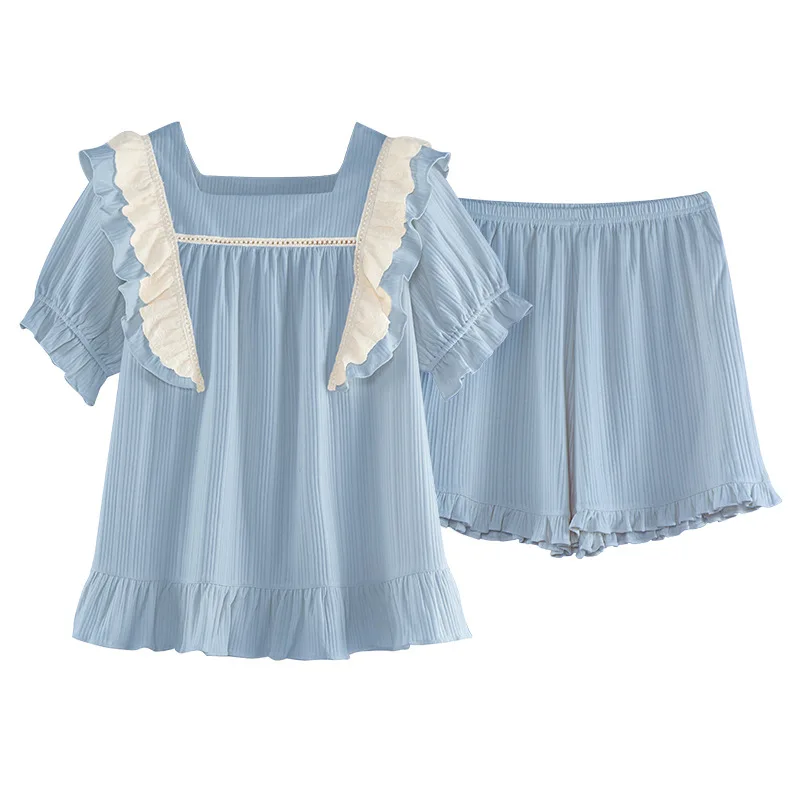 Spring Knitted Cotton Sleepwear Elegant Women Pajama Sets loose Short Sleeves Pajamas Women's Summer Fashion Home Clothing