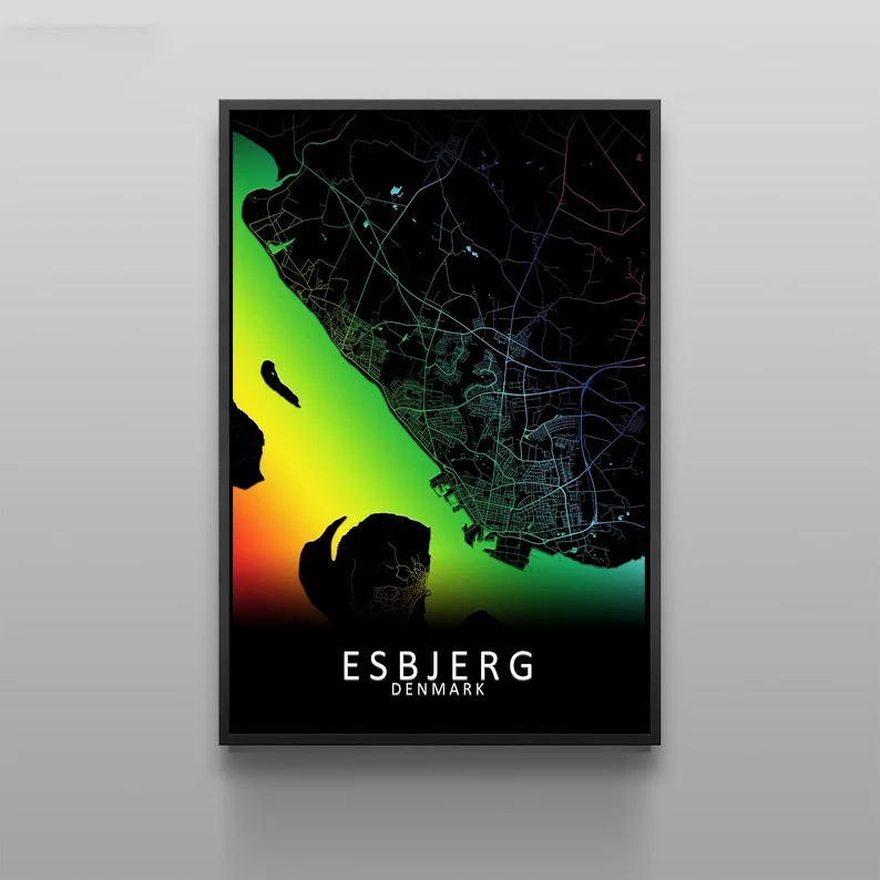 Esbjerg карта Дании Холст Картина скандинавские постеры Декор для дома |