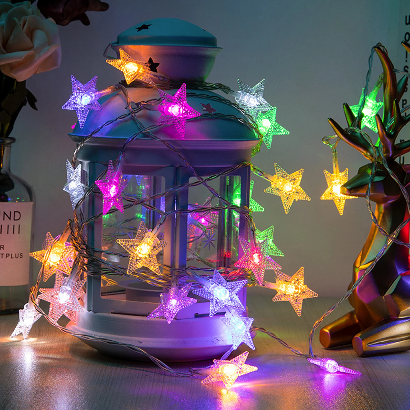 

Гирлянда со звездами на батарейках, украшение для комнаты, рождественское праздничное освещение вечерние НКИ, уличная декоративная Подвес...