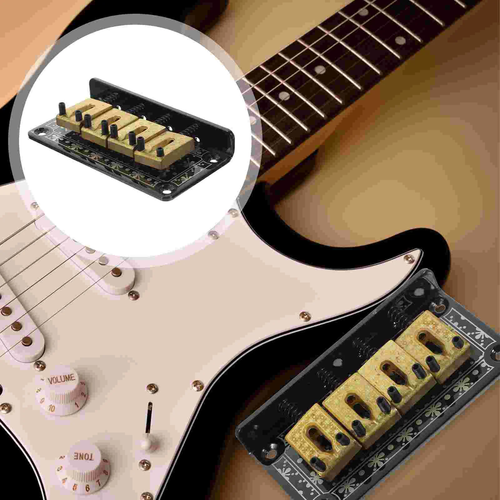 

4 String Vintage Bridge Fixed Tailpiece Hard-tail Bridge Set with Screws and Wrench for 4 String Box Guitar Bass Ukulele