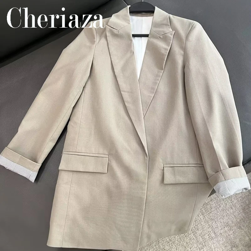 

Blazer For Women Pocket Printed cuffs Casual Open Blazer Coat Vintage lapel Long Sleeve Female Outerwear Chic veste femme