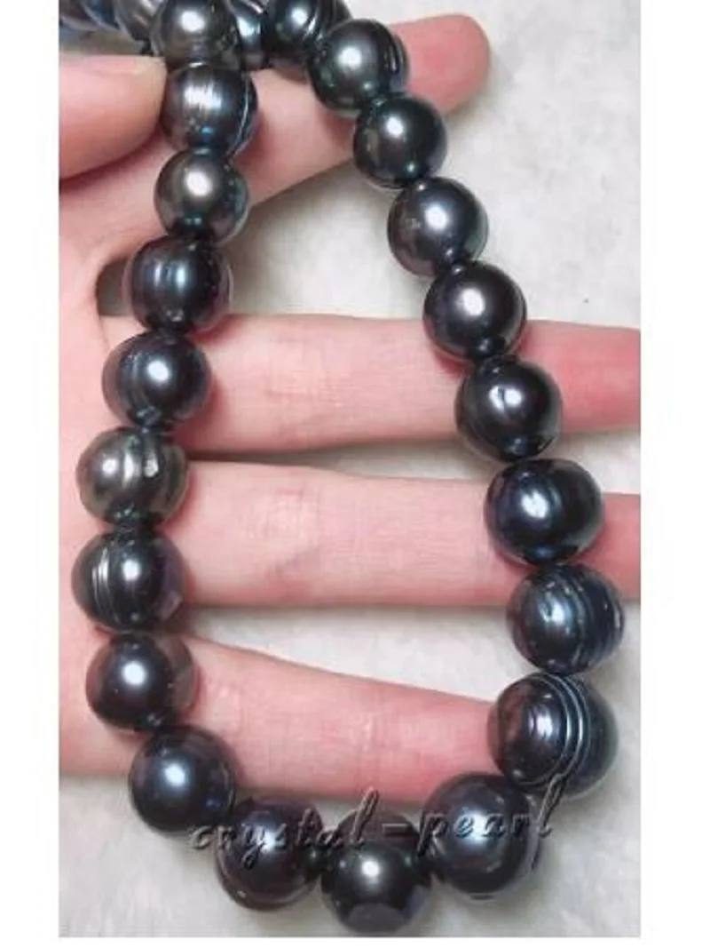 

AAA 12-13MM TAHITIAN South China Sea Black BAROQUE Pearl Necklace 18 "14K Gold